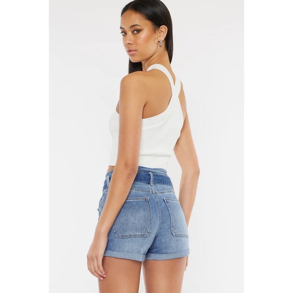 KanCan High Rise Belted Cuffed Shorts 6 28 - Picture 5 of 12